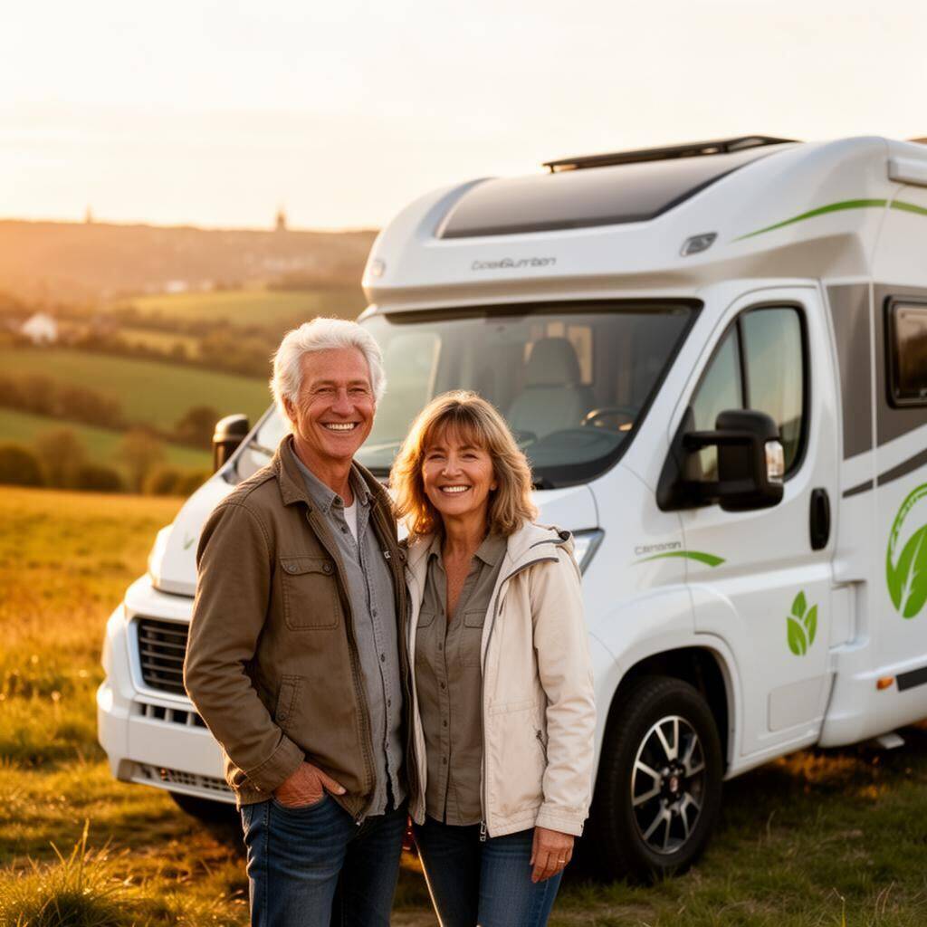 Twee reizigers bij hun elektrische camper